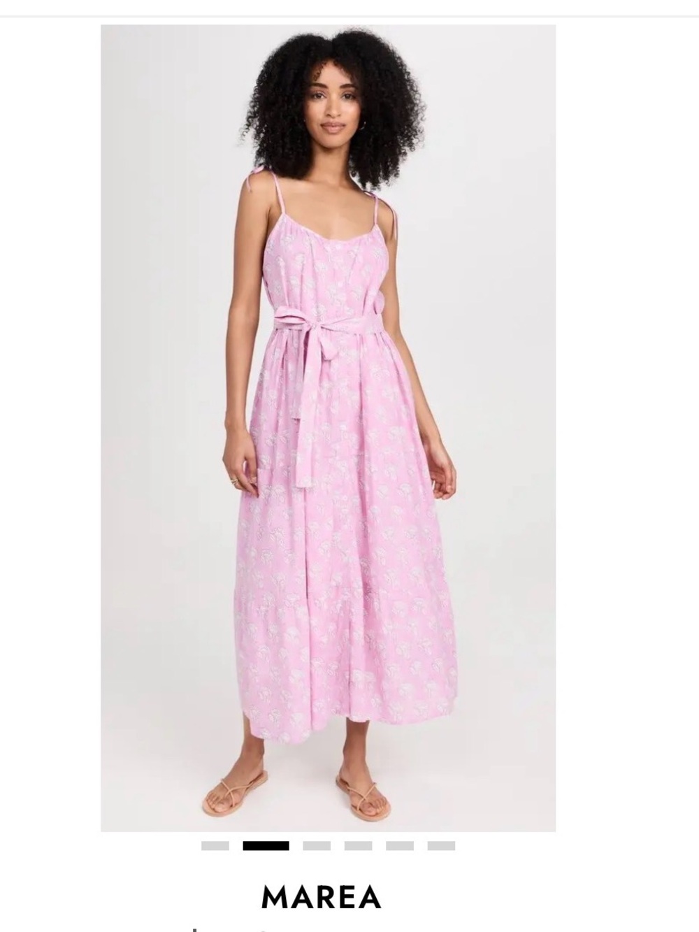 Women’s Pink Floral Midi Dress with Tie Waist